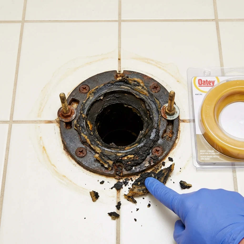 Failed wax ring showing water seepage at the base of a toilet in a Casper, WY home